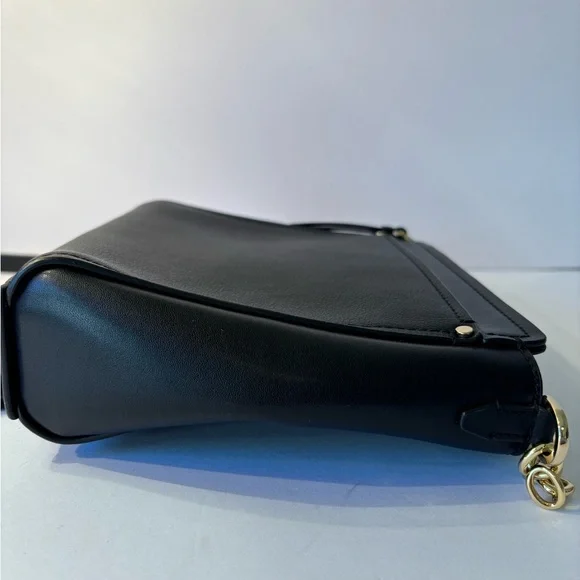 Calvin Klein Black Shoulder Bag Gold Hardware Lock Accent Adjustable Strap (A1) - Picture 9 of 10